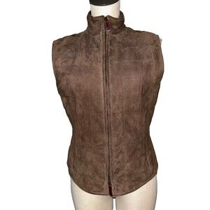 Faconnable Women’s Brown Goatskin Suede Quilted Vest size S Zip Up